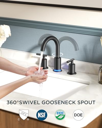 Bathroom Sink Faucet 3 Hole Black 8 Inch Widespread