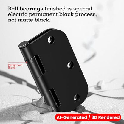 Rounded Matte Black Door Hinges 3.5 Inch 5 (12 Count)