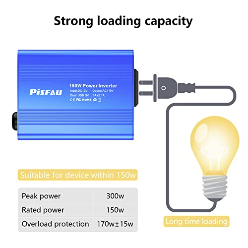 150W Car Power Inverter DC 12V to 110V AC Converter with 3.1A Dual USB Power inverters for Vehicles