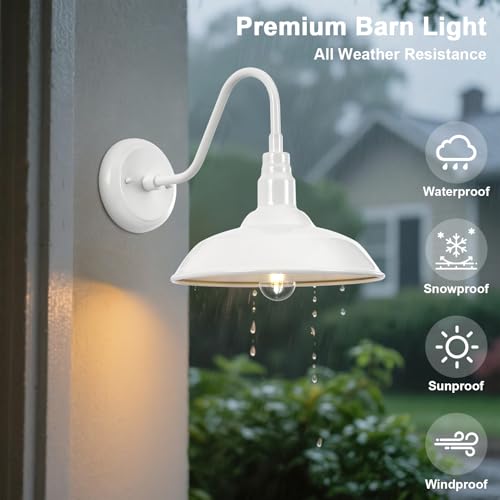 10 Inch Dome Outdoor Gooseneck Barn Light Fixture White Exterior Barn Wall Lantern