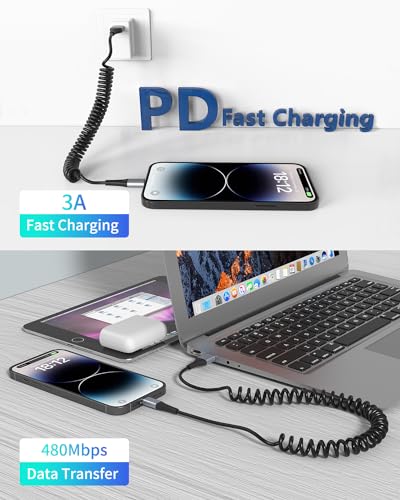 Coiled USBC to Lightning Cable (2 Count)