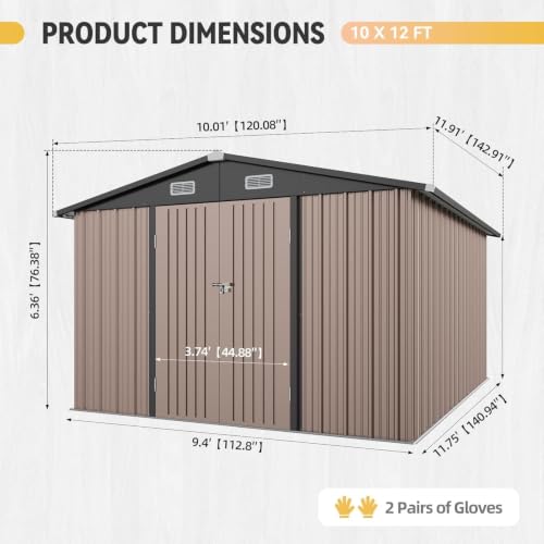 10x12FT Shed with Floor Galvanized Steel Outdoor Storage Shed