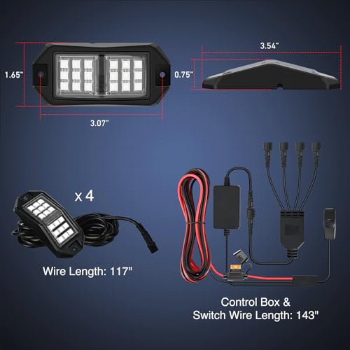 RGB LED Rock Lights Kit 4 PCS 18LED Wide Angle Wheel Well Light