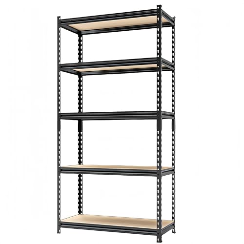 Storage Shelves Garage Shelving Heavy Duty 5 Tier Metal Shelving Units for Storage Adjustable Utility Shelf Rack for Kitchen Warehouse Basement 28" W x 11.8" D x 59.8" H