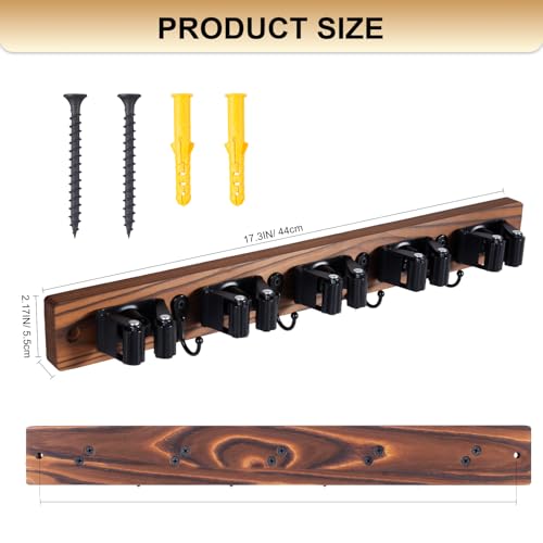 Broom Holder Wall Mount With 5 Slots & 4 Hooks