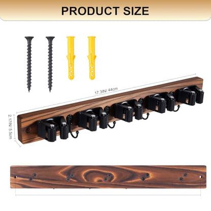 Broom Holder Wall Mount With 5 Slots & 4 Hooks