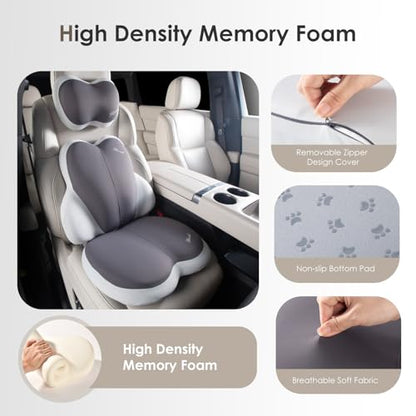 3 PCS Seat Cushion for Carseat Lumbar Support Pillow Car Neck Headrest Pillows Ultrathick Memory Foam Seat Pads Pressure Relief Back Cushion for Office Chair