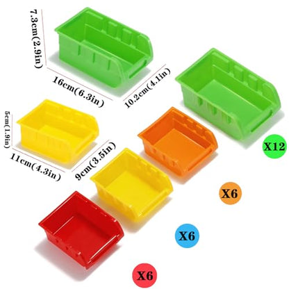 Wall Mounted Storage Bins Parts Rack 4 Colors Bin Organizer Garage Plastic Shop Tool (30 Count)