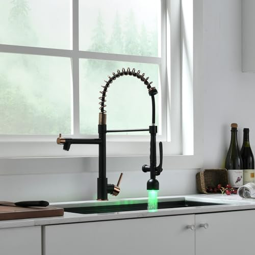 Single Handle Pull Down Sprayer Black&Rose Gold Kitchen Faucet
