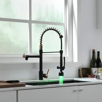 Single Handle Pull Down Sprayer Black&Rose Gold Kitchen Faucet