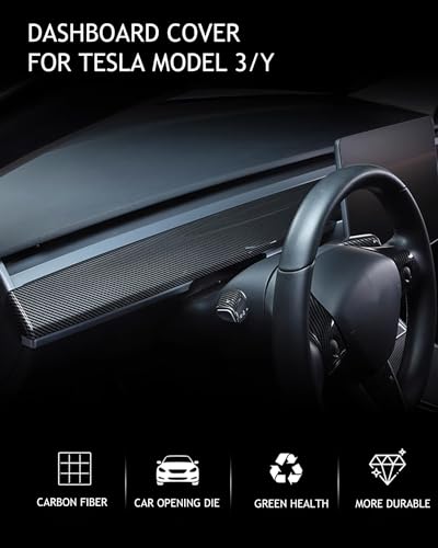 Glossy Carbon Fiber Pattern Dashboard Cover and Front Door Cover Compatible with Tesla Model 3（2021