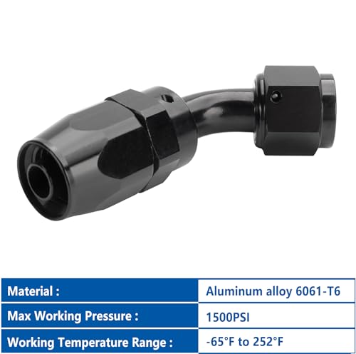 Swivel 6AN Fitting 45 Degree For CPE Braided Hose End Black 2Pcs (2 Count)