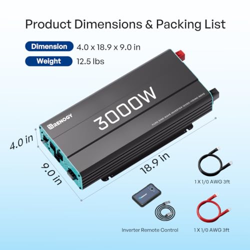 Inverter P2 3000W Pure Sine Wave Inverter 12V DC to 120V AC Converter for Home