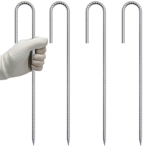 Rebar-Stakes-12-Inch J Hook Galvanized Garden Tent Stakes Heavy Duty (4 Count)