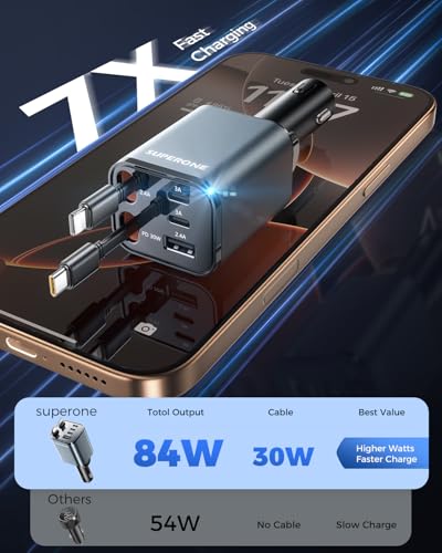 2026 Compact SUPERONE Retractable Car Charger with USB C & Apple Cables
