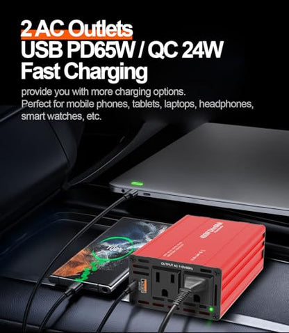 400W Car Power Inverter for Vehicles｜24W+65W USB C