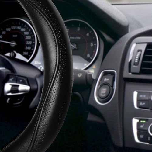 Top Grade Black Genuine Leather Steering Wheel Cover Men Women