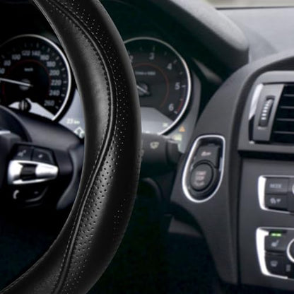 Top Grade Black Genuine Leather Steering Wheel Cover Men Women