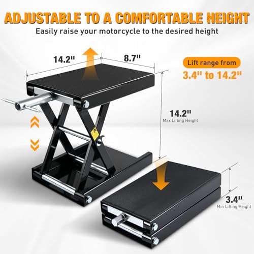 Motorcycle Lift Jack 1100 LBS Motorcycle Scissor Jack Stand Lift with Wide Deck Crank Handle 3.4"