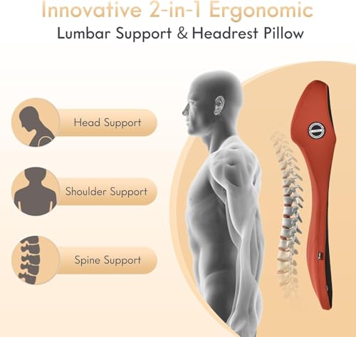 Memory Foam Car Seat Cushion and Integrated Neck Pillow Lumbar Support Ergonomic Seat Cushion Breathable Back Support Headrest for Truck Driver Long Driving Sciatica Tailbone Pain Relief