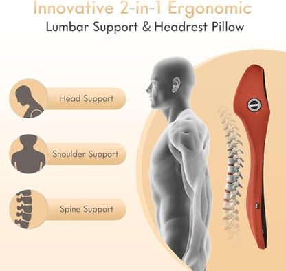 Memory Foam Car Seat Cushion and Integrated Neck Pillow Lumbar Support Ergonomic Seat Cushion Breathable Back Support Headrest for Truck Driver Long Driving Sciatica Tailbone Pain Relief