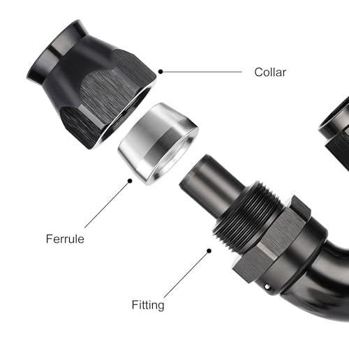 12AN 180 Degree PTFE One Piece Full Flow End Hose Fitting Aluminum Black