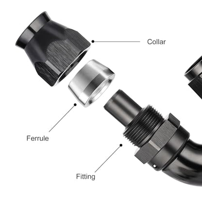 12AN 180 Degree PTFE One Piece Full Flow End Hose Fitting Aluminum Black