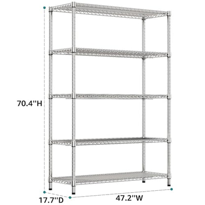 4250 LBS Garage Shelving Wide Storage Shelves 5 Tier Metal Shelves Heavy Duty Adjustable Utility Shelf Rack Chrome 17.7" D x 59.1" W x 70.4" H