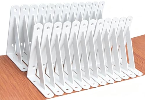 24 Pack L6 x H 4" White Heavy Duty Shelf Brackets with Screws Metal Shelf Brackets Shelf Support Angle Brackets for Shelves L Brackets Heavy Duty Floating Shelf