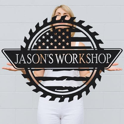 Custom Garage Workshop Metal Sign Personalized Tool Name Wall Art for Car Truck Mechanic Shop Decor Durable Steel Sign for Dad Husband Men’s Auto Workspace or Fence