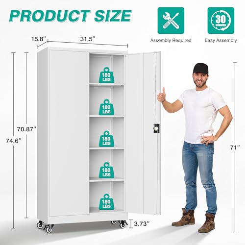 75" Tall Metal Storage Cabinet with Wheels