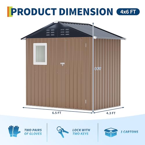 6x4 FT Metal Storage Sheds Outdoor with Window