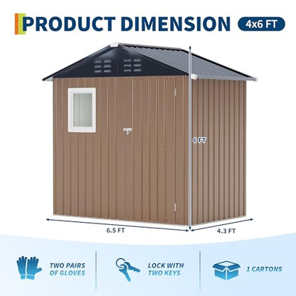 6x4 FT Metal Storage Sheds Outdoor with Window