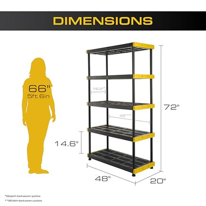 5 Tier Heavy Duty Plastic Storage Shelves for Garage Organization (5 Count)