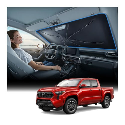 Vinyl Coating Heat Shield] Windshield Sun Shade Umbrella Compatible with Toyota Tacoma Pickup Truck