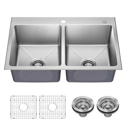 Stainless Steel 33 in Double Bowl Drop In Sink KHT632