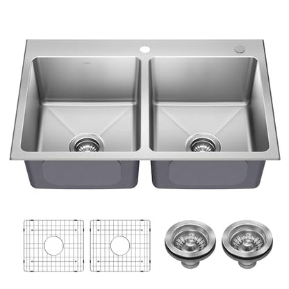 Stainless Steel 33 in Double Bowl Drop In Sink KHT632