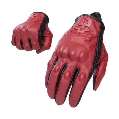 Goatskin Leather Motorcycle Motorbike Powersports Racing Gloves Reflective Skull Touchscreen for Men and Women Model