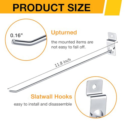 100 Pack Slatwall Hooks Silver Heavy Duty Slat Wall Hooks Metal Slatwall Accessories for Hanging Garage Retail Home Shop Display (100 Count)
