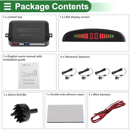 Universal Car Auto Vehicle Reverse Backup Radar System Reverse Parking Sensors Alarm Buzzer Reminder Distance Detection Gray 4Parking Sensors