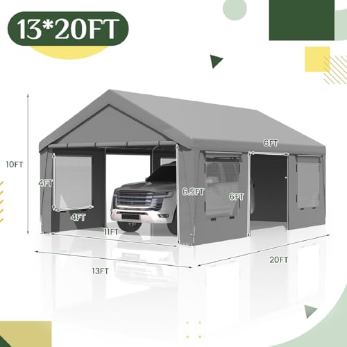 Carport 13x20 Ft Heavy Duty Carport with Roll