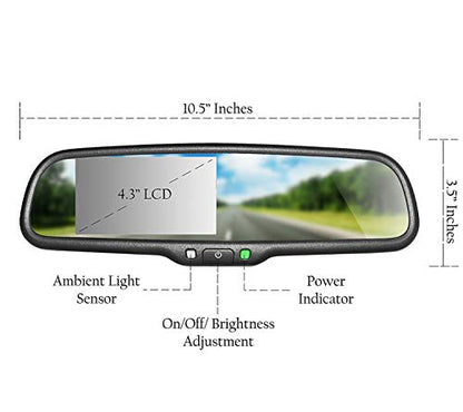 10.5" OEM Rear View Mirror with 4.3" LCD Screen + Bluetooth Enabled