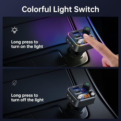 Bluetooth 5.4 FM Transmitter Car Adapter with Light Switch