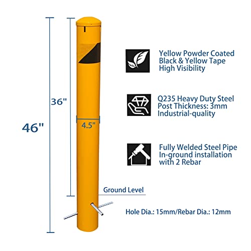 46" High Pour in Place Steel Bollard Post with Removable Cap