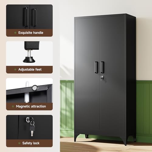 71" H Metal Storage Cabinet with 2 Doors and 4 Shelves