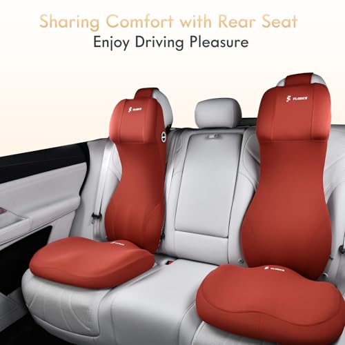 Memory Foam Car Seat Cushion and Integrated Neck Pillow Lumbar Support Ergonomic Seat Cushion Breathable Back Support Headrest for Truck Driver Long Driving Sciatica Tailbone Pain Relief