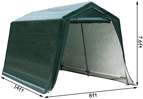 8 Ft x 14 Ft Outdoor Carport Patio Storage Shelter Metal Frame and Waterproof Ripstop Cover for Motorcycle and ATV Car