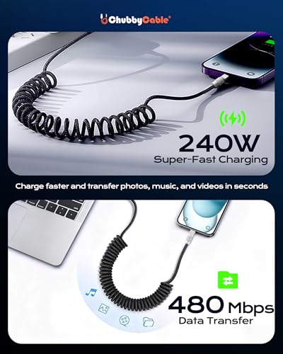 USB A to C 120W Braided Coiled Charging Cable