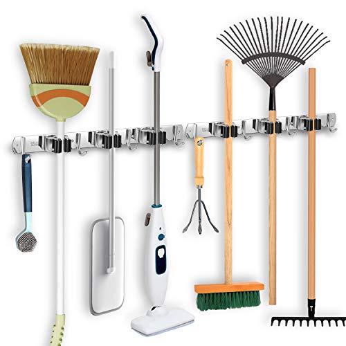 2 Pack Broom Holder Wall Mount Stainless Steel Mop Organizer (2 Count)