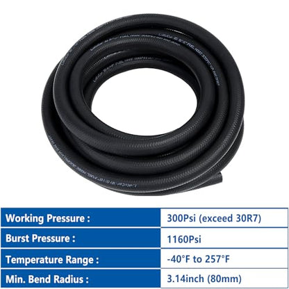 5 16" ID Fuel Hose Line Push Lock NBR Rubber SAE 30R7 300PSI 25ft (25 Foot)